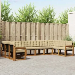 vidaXL Udendørs sofagruppe med pude 10 pcs Naturlig og Beige