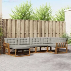 vidaXL Udendørs sofagruppe 6 pcs Naturlig og Lys Grå Massivt Akacietræ