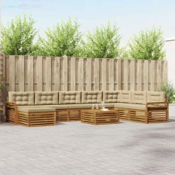 vidaXL Udendørs sofagruppe 9 pcs Naturlig og Beige Massivt Akacietræ