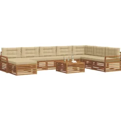 vidaXL Udendørs sofagruppe 9 pcs Naturlig og Beige Massivt Akacietræ