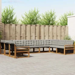 vidaXL Udendørs sofagruppe med pude 9 pcs Naturlig og Lys Grå