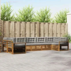 vidaXL Udendørs sofagruppe 7 pcs Naturlig og Lys Grå Massivt Akacietræ
