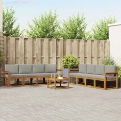 vidaXL Udendørs sofagruppe 9 pcs Naturlig og Lys Grå Massivt Akacietræ