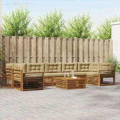 vidaXL Udendørs sofagruppe med pude 8 pcs Naturlig og Beige