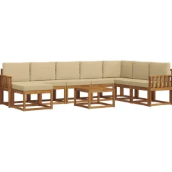 vidaXL Udendørs sofagruppe med pude 9 pcs Naturlig og Beige