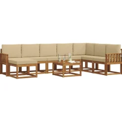 vidaXL Udendørs sofagruppe med pude 9 pcs Naturlig og Beige