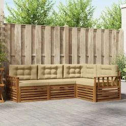 vidaXL Udendørs sofagruppe med pude 4 pcs Naturlig og Beige