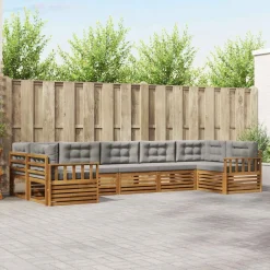 vidaXL Udendørs sofagruppe 7 pcs Naturlig og Lys Grå Massivt Akacietræ