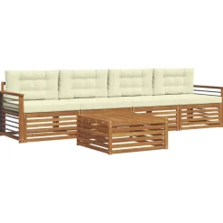 vidaXL Udendørs sofagruppe med pude 5 pcs Naturlig og Fløde