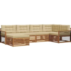 vidaXL Udendørs sofagruppe med pude 6 pcs Naturlig og Beige