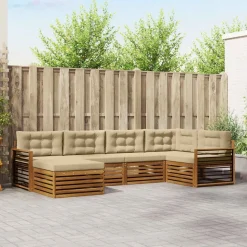 vidaXL Udendørs sofagruppe med pude 6 pcs Naturlig og Beige
