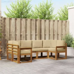 vidaXL Udendørs sofagruppe med pude 6 pcs Naturlig og Beige