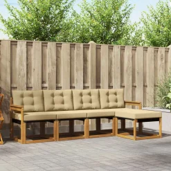 vidaXL Udendørs sofagruppe med pude 5 pcs Naturlig og Beige