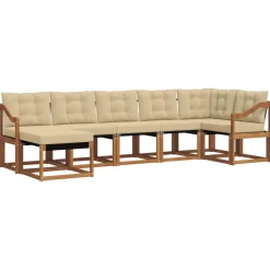 vidaXL Udendørs sofagruppe med pude 7 pcs Naturlig og Beige