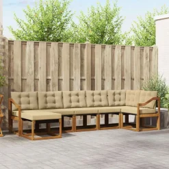 vidaXL Udendørs sofagruppe med pude 7 pcs Naturlig og Beige