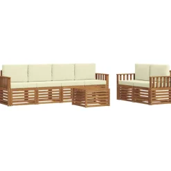 vidaXL Udendørs sofagruppe 7 pcs Naturlig og Fløde Massivt Akacietræ