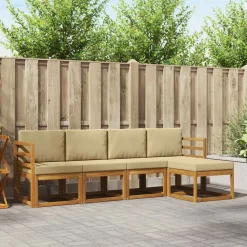 vidaXL Udendørs sofagruppe 5 pcs Naturlig og Beige Massivt Akacietræ