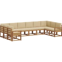 vidaXL Udendørs sofagruppe med pude 10 pcs Naturlig og Beige