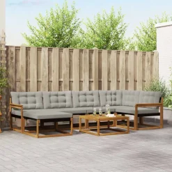 vidaXL Udendørs sofagruppe 7 pcs Naturlig og Lys Grå Massivt Akacietræ