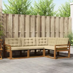 vidaXL Udendørs sofagruppe med pude 4 pcs Naturlig og Beige