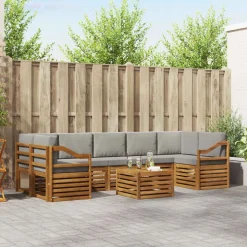 vidaXL Udendørs sofagruppe 8 pcs Naturlig og Lys Grå Massivt Akacietræ