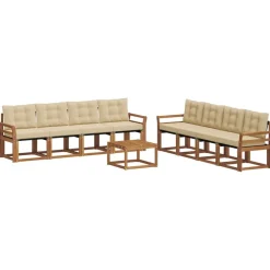 vidaXL Udendørs sofagruppe med pude 9 pcs Naturlig og Beige