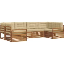 vidaXL Udendørs sofagruppe 6 pcs Naturlig og Beige Massivt Akacietræ