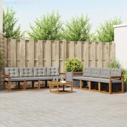 vidaXL Udendørs sofagruppe med pude 9 pcs Naturlig og Lys Grå