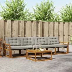 vidaXL Udendørs sofagruppe med pude 5 pcs Naturlig og Lys Grå