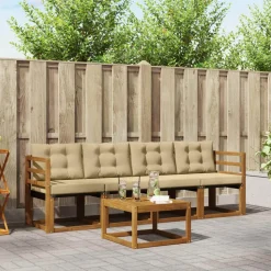 vidaXL Udendørs sofagruppe med pude 5 pcs Naturlig og Beige