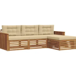 vidaXL Udendørs sofagruppe med pude 4 pcs Naturlig og Beige