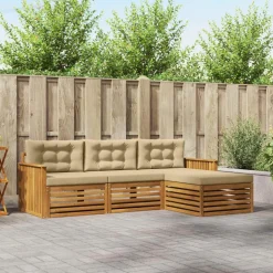 vidaXL Udendørs sofagruppe med pude 4 pcs Naturlig og Beige