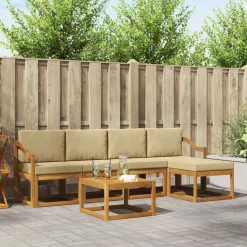 vidaXL Udendørs sofagruppe 6 pcs Naturlig og Beige Massivt Akacietræ