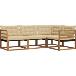 vidaXL Udendørs sofagruppe med pude 4 pcs Naturlig og Beige