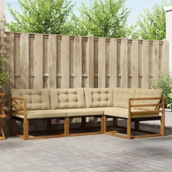 vidaXL Udendørs sofagruppe med pude 4 pcs Naturlig og Beige