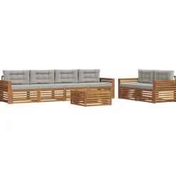 vidaXL Udendørs sofagruppe med pude 7 pcs Naturlig og Lys Grå