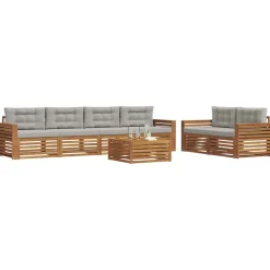 vidaXL Udendørs sofagruppe med pude 7 pcs Naturlig og Lys Grå