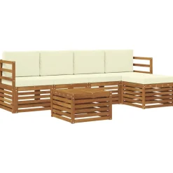 vidaXL Udendørs sofagruppe 6 pcs Naturlig og Fløde Massivt Akacietræ