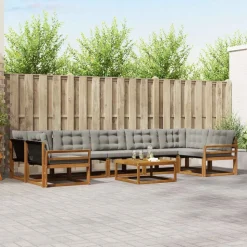 vidaXL Udendørs sofagruppe med pude 8 pcs Naturlig og Lys Grå