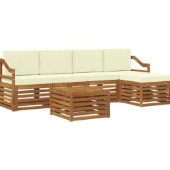 vidaXL Udendørs sofagruppe 6 pcs Naturlig og Fløde Massivt Akacietræ
