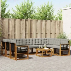 vidaXL Udendørs sofagruppe med pude 10 pcs Naturlig og Lys Grå