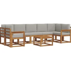 vidaXL Udendørs sofagruppe med pude 8 pcs Naturlig og Lys Grå
