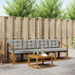 vidaXL Udendørs sofagruppe med pude 5 pcs Naturlig og Lys Grå