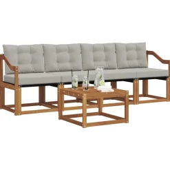 vidaXL Udendørs sofagruppe med pude 5 pcs Naturlig og Lys Grå