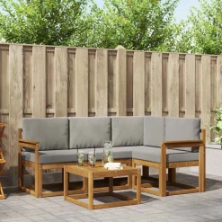 vidaXL Udendørs sofagruppe med pude 5 pcs Naturlig og Lys Grå