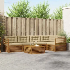 vidaXL Udendørs sofagruppe med pude 6 pcs Naturlig og Beige