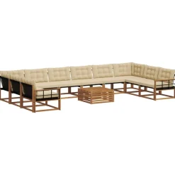 vidaXL Udendørs sofagruppe med pude 11 pcs Naturlig og Beige
