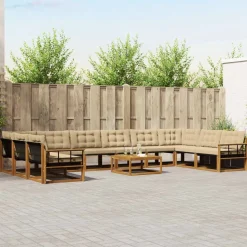 vidaXL Udendørs sofagruppe med pude 11 pcs Naturlig og Beige