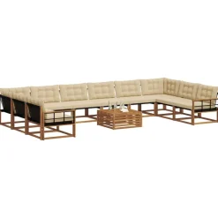 vidaXL Udendørs sofagruppe med pude 11 pcs Naturlig og Beige