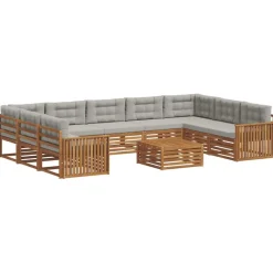 vidaXL Udendørs sofagruppe med pude 10 pcs Naturlig og Lys Grå